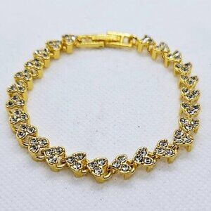 Gold Tone Heart Rhinestone Link Bracelet NWT 7”